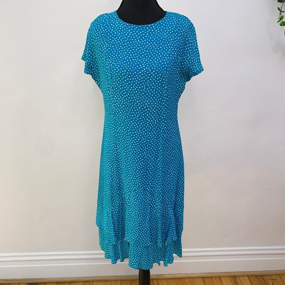 Vintage Union Made‎ Karin Stevens Blue Tiered Floral Dress M Medium